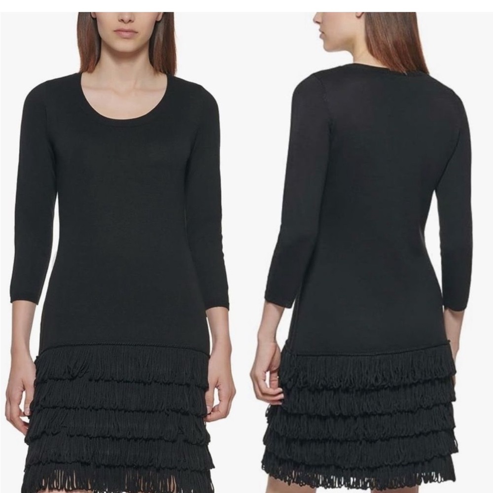Calvin Klein Black Tiered Ruffle Cocktail Dress